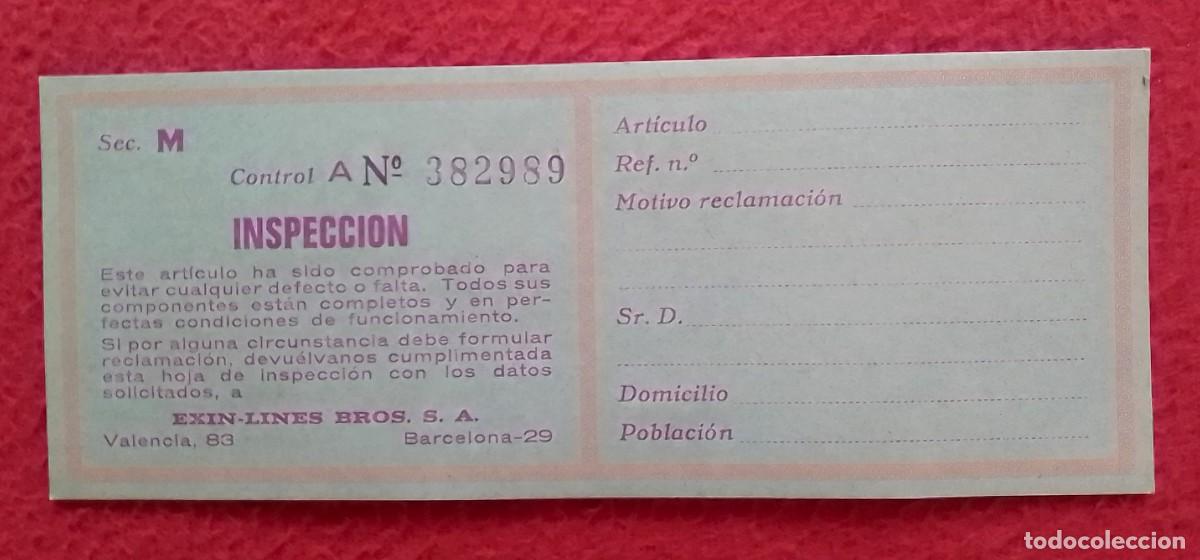 Juguetes antiguos y juegos de colecci&oacute;n: ANTIGUA CARTULINA TARJETA O SIMIL INSPECCI&Oacute;N EXIN-LINES BROS DE BARCELONA &iquest; CINEXIN ? &iquest; CINE EXIN ?.