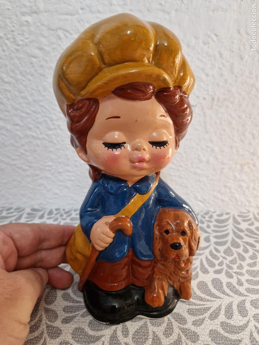 Juguetes antiguos y juegos de colecci&oacute;n: antigua figura ceramica vintage retro hucha alcancia infantil a&ntilde;os 70 ni&ntilde;o estilo dise&ntilde;o nostalgico