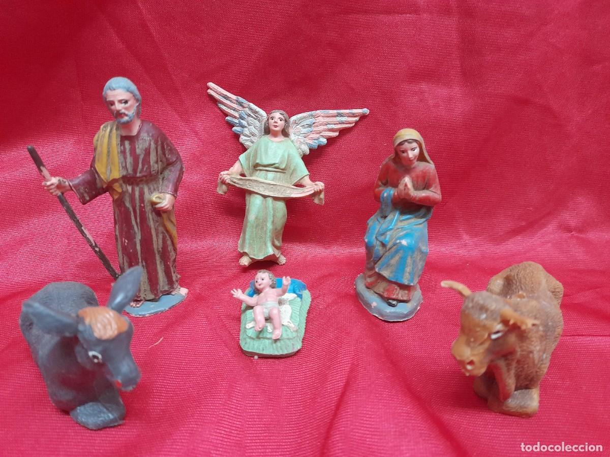 Juguetes antiguos y juegos de colecci&oacute;n: Antiguo Nacimiento de Bel&eacute;n vintage - 6 piezas de pl&aacute;stico duro (San Jos&eacute; 9 cm, tipo Oliver / Pech)