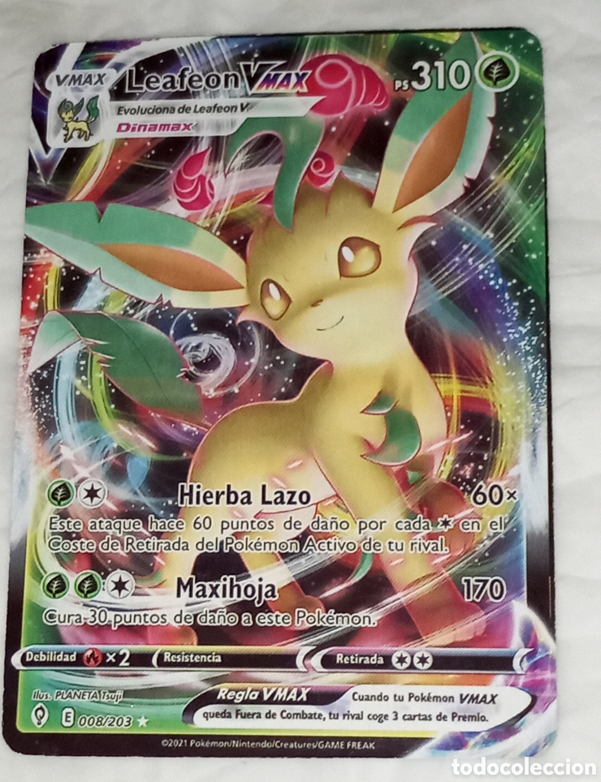 Juguetes antiguos y juegos de colecci&oacute;n: Carta Pok&eacute;mon leafeon V Max n&uacute;mero 008/203 espada y escudo