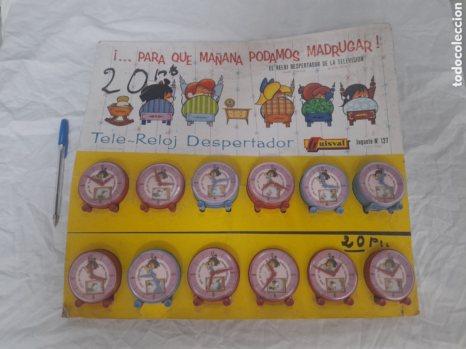 Juguetes antiguos y juegos de colecci&oacute;n: EXPOSITOR COMPLETO TELE RELOJ DESPERTADOR. FAMILIA TELERIN. DE GUISVAL