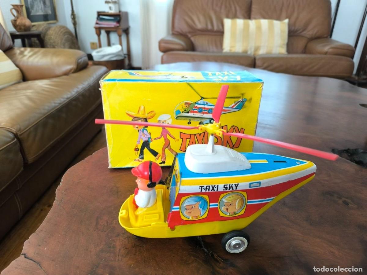 Juguetes antiguos Jyesa: Juguete N&ordm; 184 de Hojalata - Helic&oacute;ptero Taxi-Ski - Jyesa - con Caja Original Fricci&oacute;n INCOMPLETO