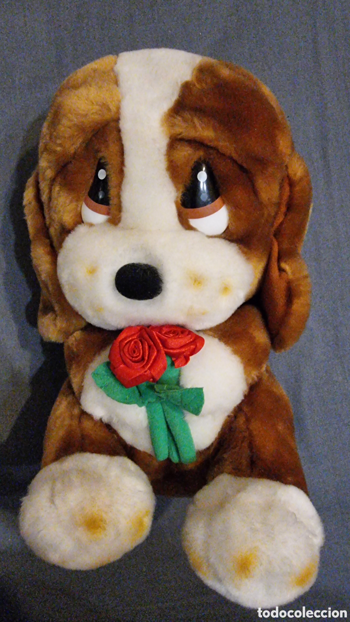 Juguetes antiguos: Peluche de perro con flores - Foto 1