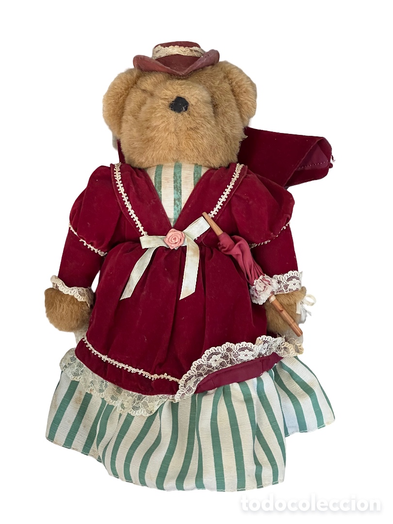 Juguetes Antiguos: Oso de peluche vintage AVON -vestido victoriano y sombrilla decorativo a&ntilde;os 80