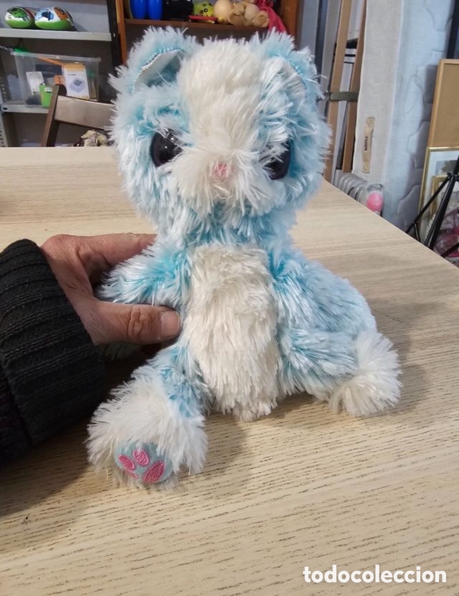 Juguetes Antiguos: Peluche usado celeste y blanco
