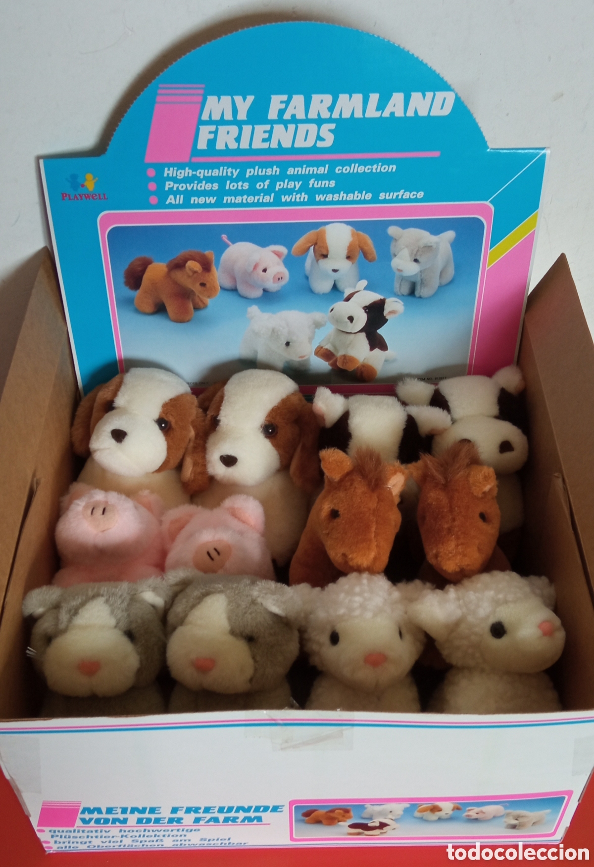 Juguetes Antiguos: CAJA EXPOSITORA DE 12 PELUCHES ANIMALES SUAVES.PLAYWELL 90'S.NUEVOS.