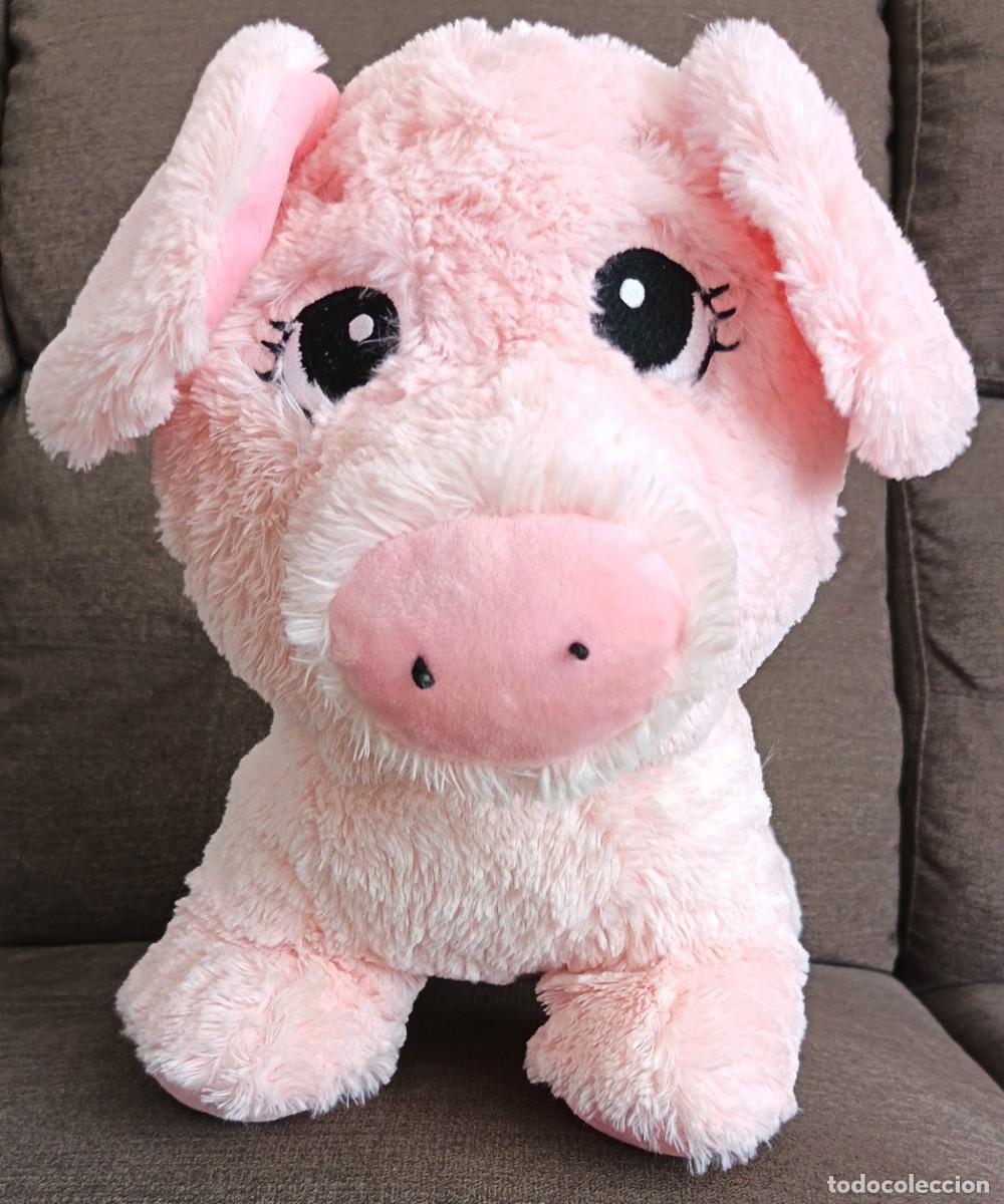 Juguetes Antiguos: Mu&ntilde;eco peluche. Grande. Cerdito. Color rosa. Mae. Valencia. Ojos bordados. Vintage.