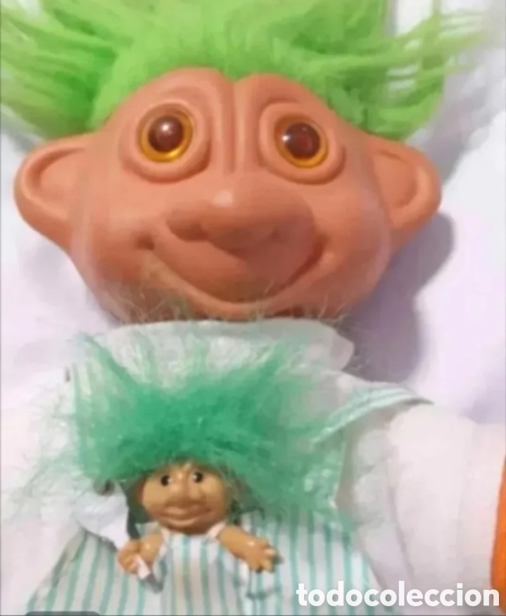 Juguetes antiguos: Peluche mam&aacute; troll con bebe - Foto 2