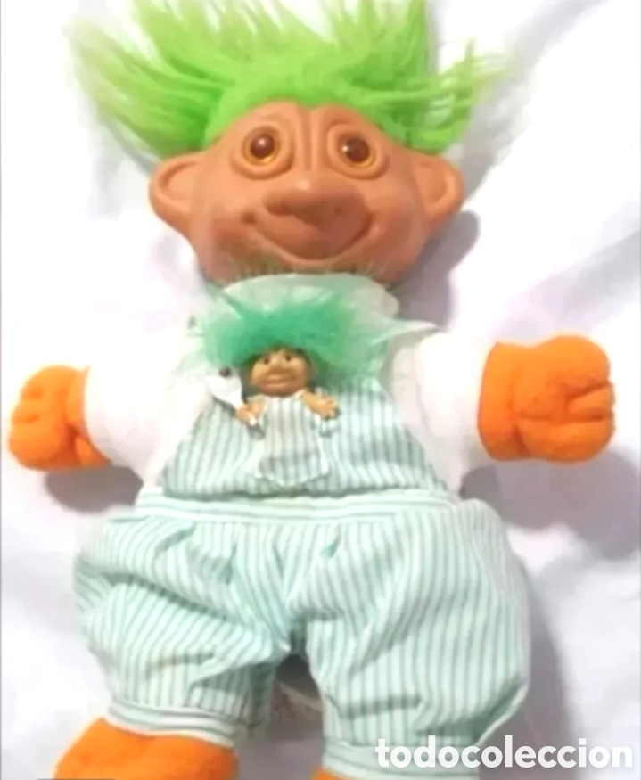 Juguetes antiguos: Peluche mam&aacute; troll con bebe - Foto 1
