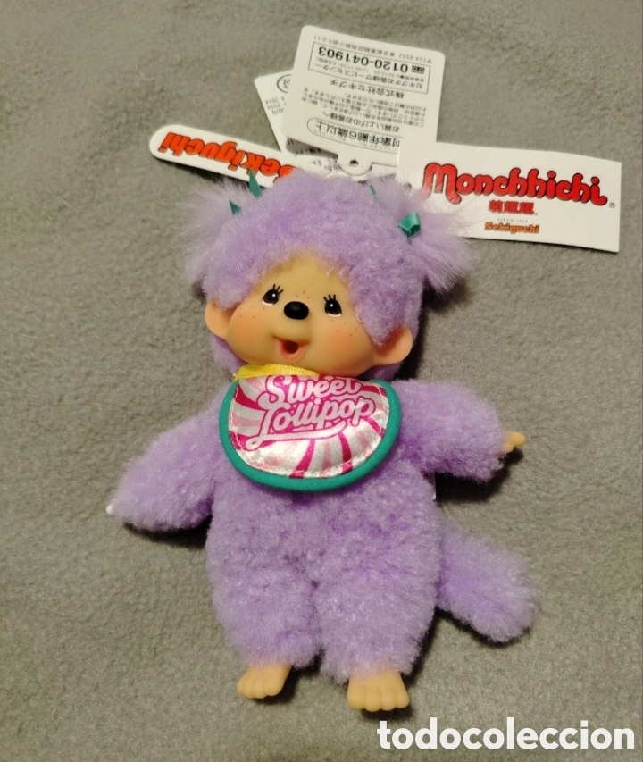 Juguetes Antiguos: Peluche Monchichi morado Sweet Lollipop
