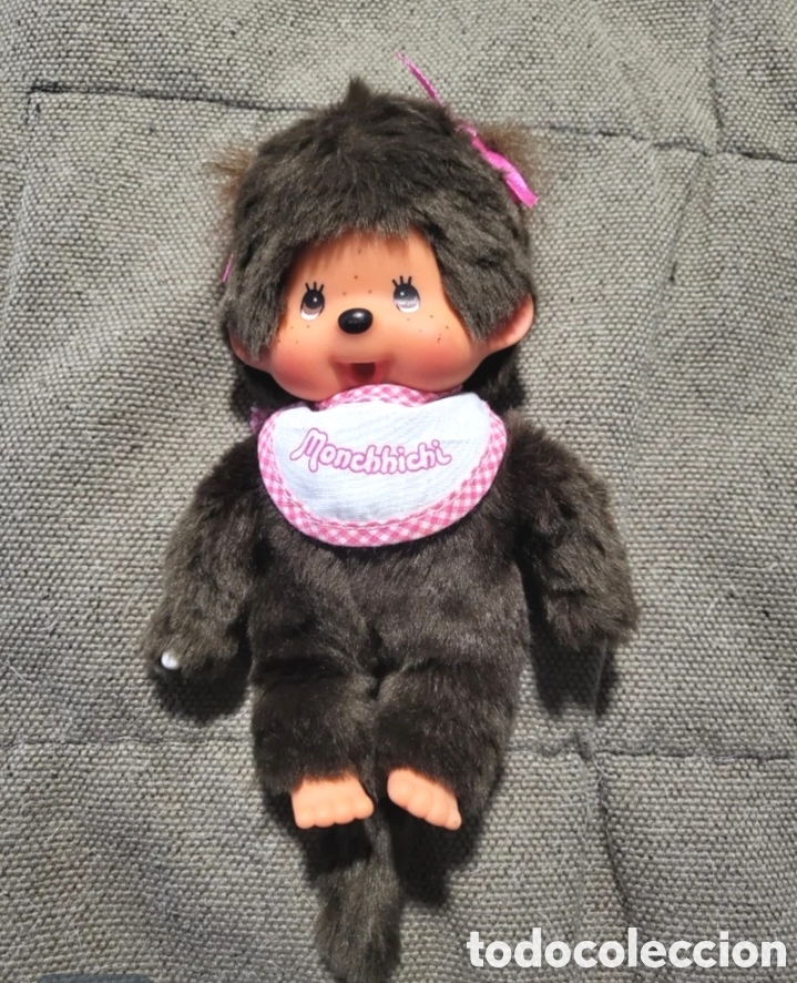 Juguetes Antiguos: Peluche mono Monchichi babero rosa