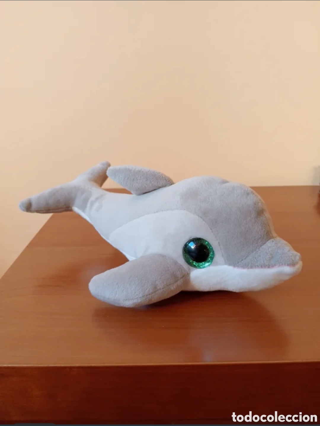 Juguetes Antiguos: Peluche de delf&iacute;n gris con ojos brillantes