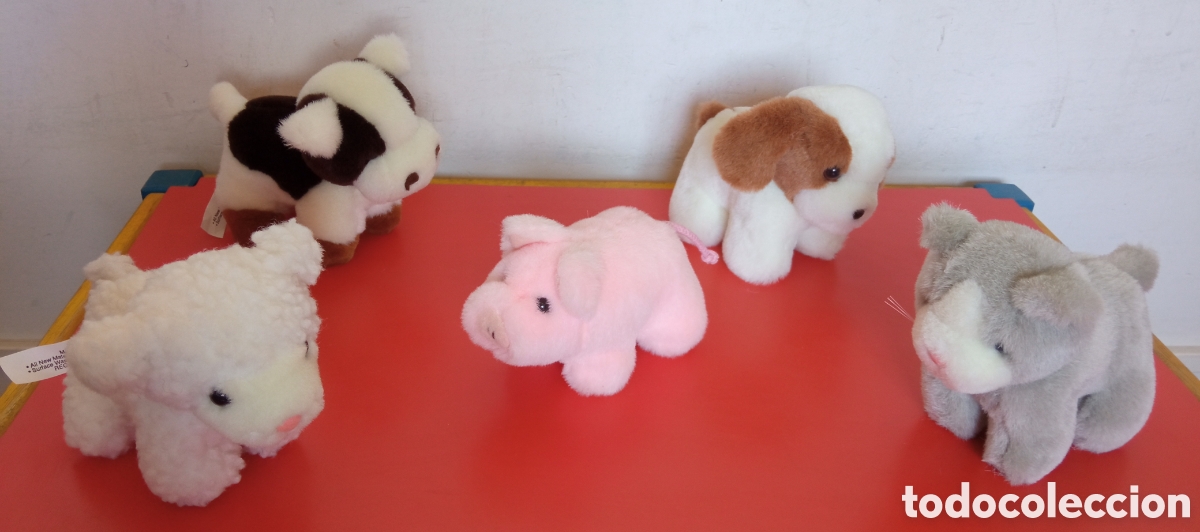 Juguetes Antiguos: LOTE DE 5 ANIMALES GRANJA DE PELUCHE SUAVES.PLAYWELL 90'S.NUEVOS.