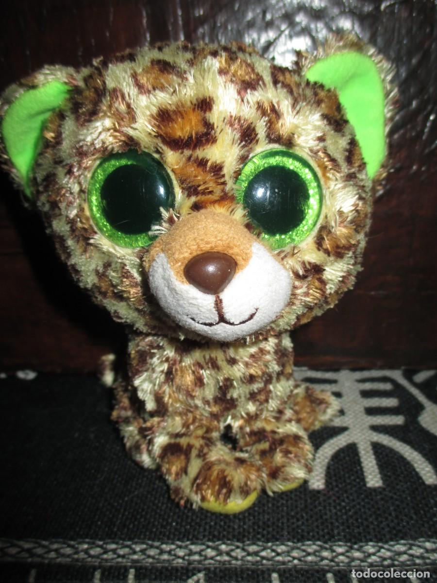 Old Toys: 517- Peluche Ty Beanie Boos - Leopardo Speckles (15 cm) Ojos Grandes Verdes Brillantes - Excelente E