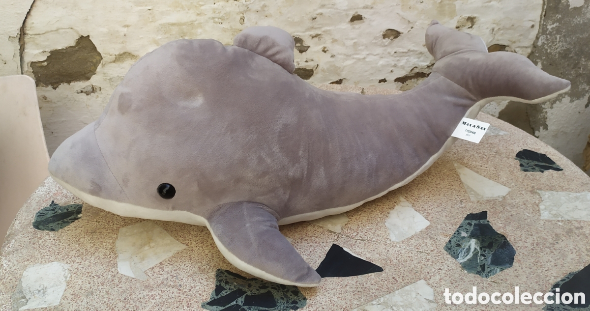 Juguetes antiguos: Peluche de delf&iacute;n marca Max & Sax. Mide 65 cm de largo.
