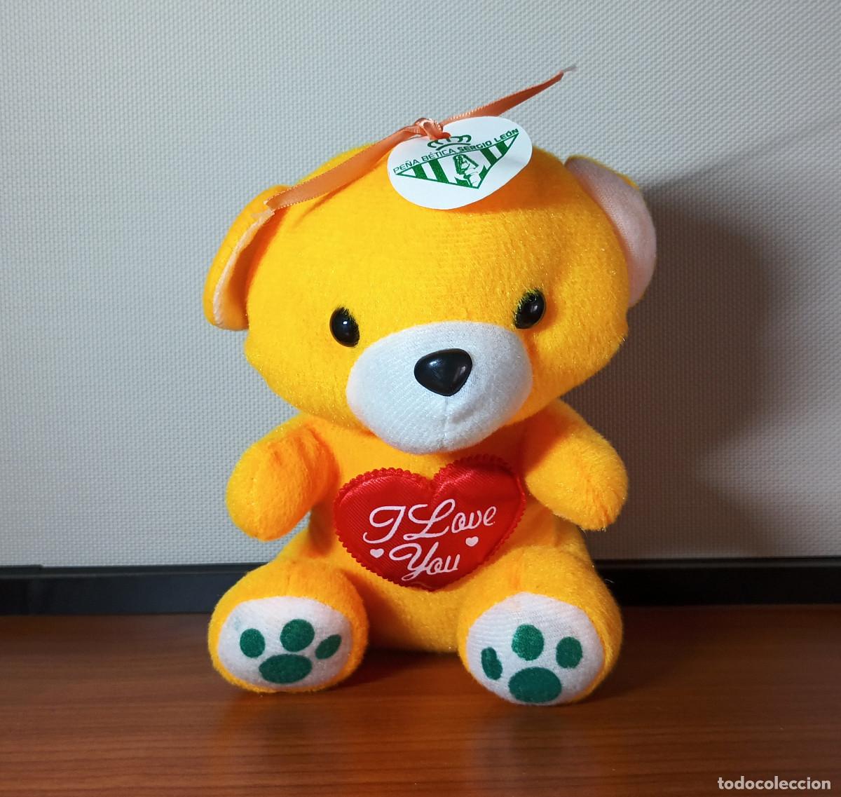 Juguetes antiguos: Oso de peluche de la Pe&ntilde;a B&eacute;tica Sergio Le&oacute;n - 18 cm