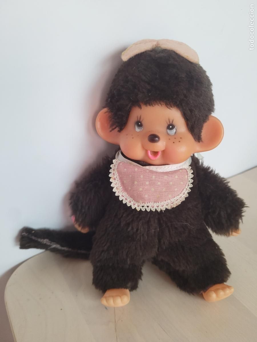 Juguetes antiguos: mu&ntilde;eco monchhichi monchichi mono vintage ni&ntilde;a lazo rosa