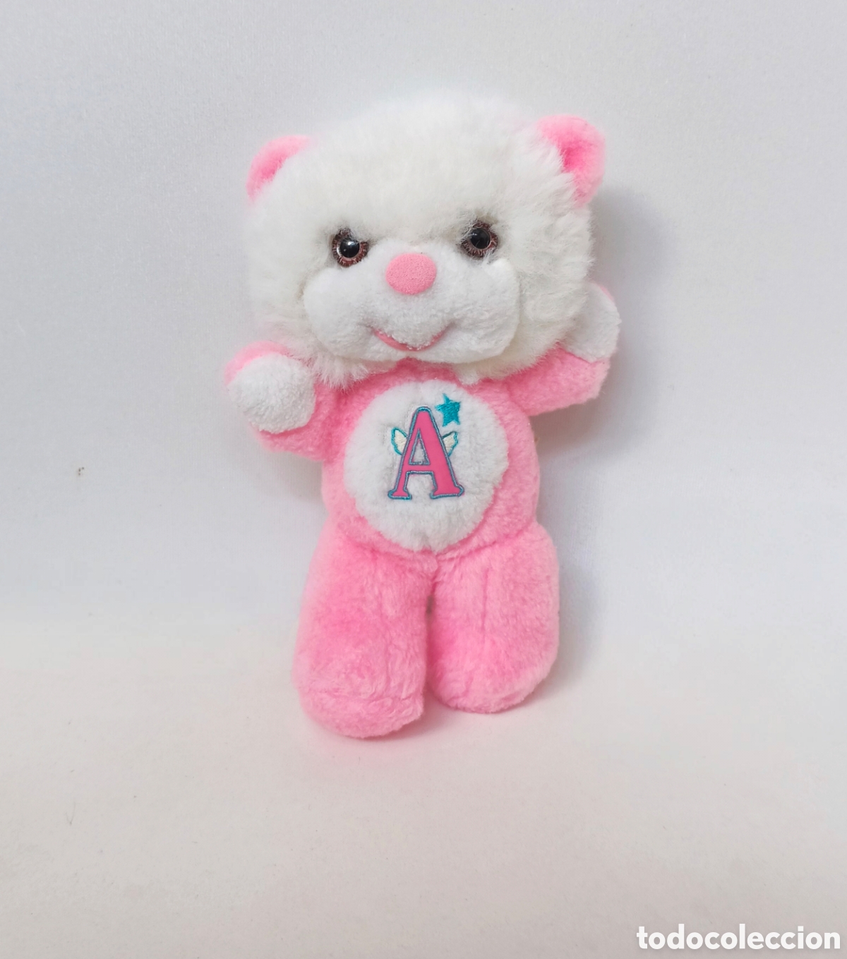 Juguetes antiguos: Peluche oso Angeloso rosa y blanco de Vir Valencia Spain con alas a&ntilde;os 80 amoroso