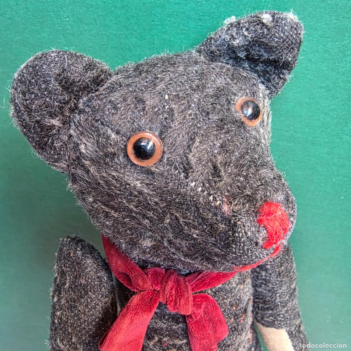 Juguetes antiguos: Espectacular y raro antiquo o vintage Oso N7 de peluche de color negro-gris 36 cm