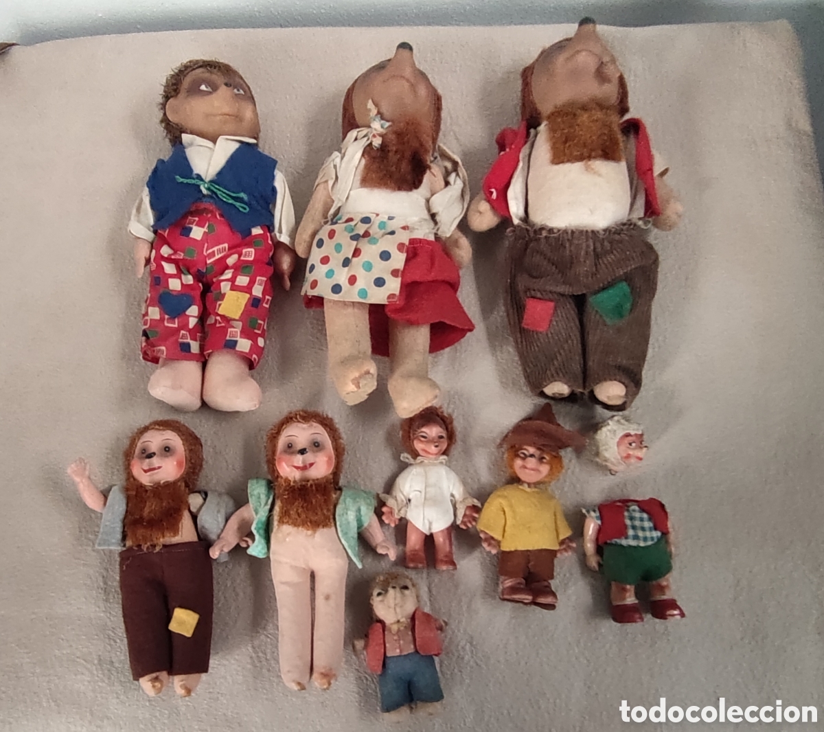 Juguetes antiguos: Conjunto de 9 mu&ntilde;ecos erizo Mecki de la marca Steiff, fa&ntilde;os 50 y 60.