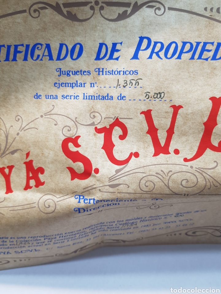 Juguetes antiguos Pay&aacute;: Certificado Paya de Propiedad - Foto 2