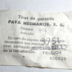 Juguetes antiguos Payá: TIKET DE GARANTIA PAYA HERMANOS S.A. PAYA 3751 COCHE MERCEDES DESCP. G SPORT A FRICCION. Lote 362065970