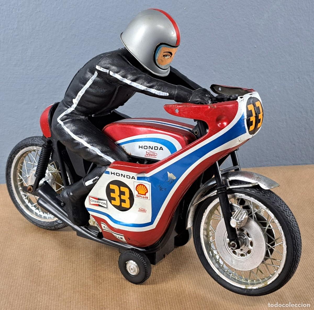 Juguetes antiguos Pay&aacute;: Paya juguete motorista, moto Honda metal y pl&aacute;stico a&ntilde;os 70