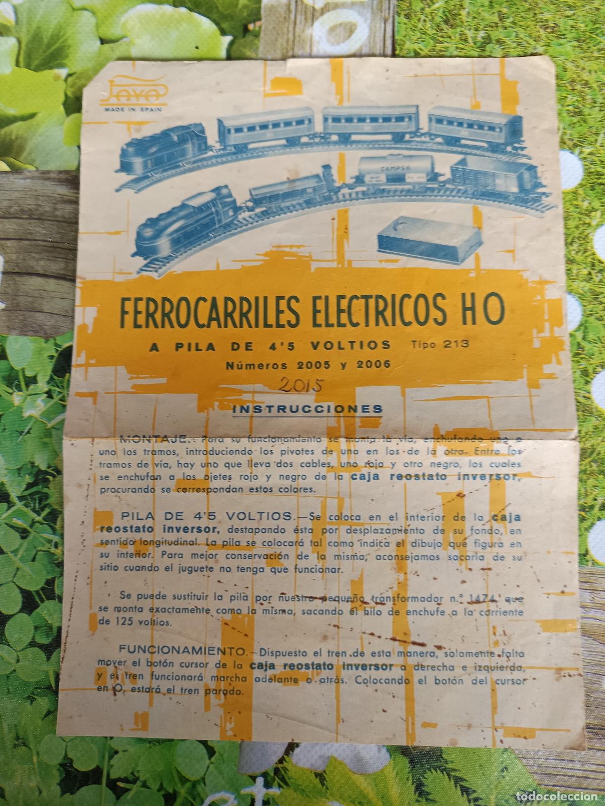 Juguetes antiguos Pay&aacute;: PAYA HOJA INSTRUCCIONES FERROCARRILES EL&Eacute;CTRICOS H0 A PILAS, TIPO 213, NUMEROS 2005 Y 2010