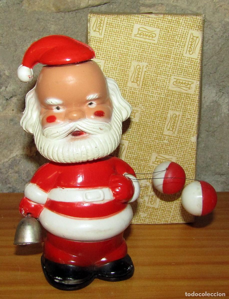 Juguetes antiguos Pay&aacute;: ANTIGUO PAPA NOEL DE PAYA - CON CAMPANA Y GLOBOS - NUEVO Y EN SU CAJA ORIGINAL - A CUERDA Y FUNCIONA