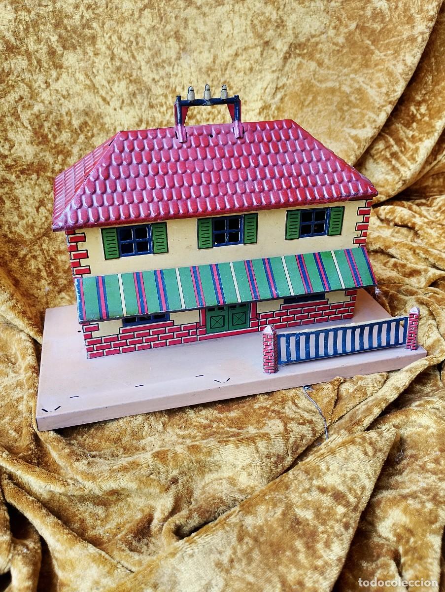 Juguetes antiguos Pay&aacute;: Estaci&oacute;n de tren original PAY&Aacute;, -a&ntilde;os treinta del pasado siglo- (para maqueta escala 0) hojalata,