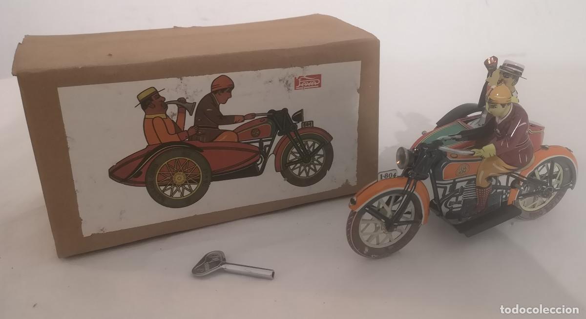 Juguetes antiguos Pay&aacute;: JUGUETES PAY&Aacute; MOTO CON SIDECAR NARANJA REPRODUCCI&Oacute;N
