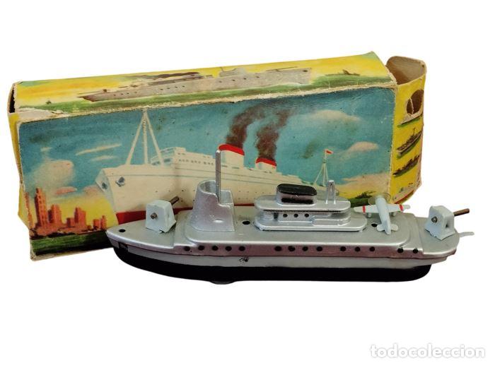 Juguetes antiguos Pay&aacute;: BARCO PORTAAVIONES PAYA. CON CAJA ORIGINAL. HOJALATA Y PL&Aacute;STICO. ESPA&Ntilde;A. CIRCA 1950.