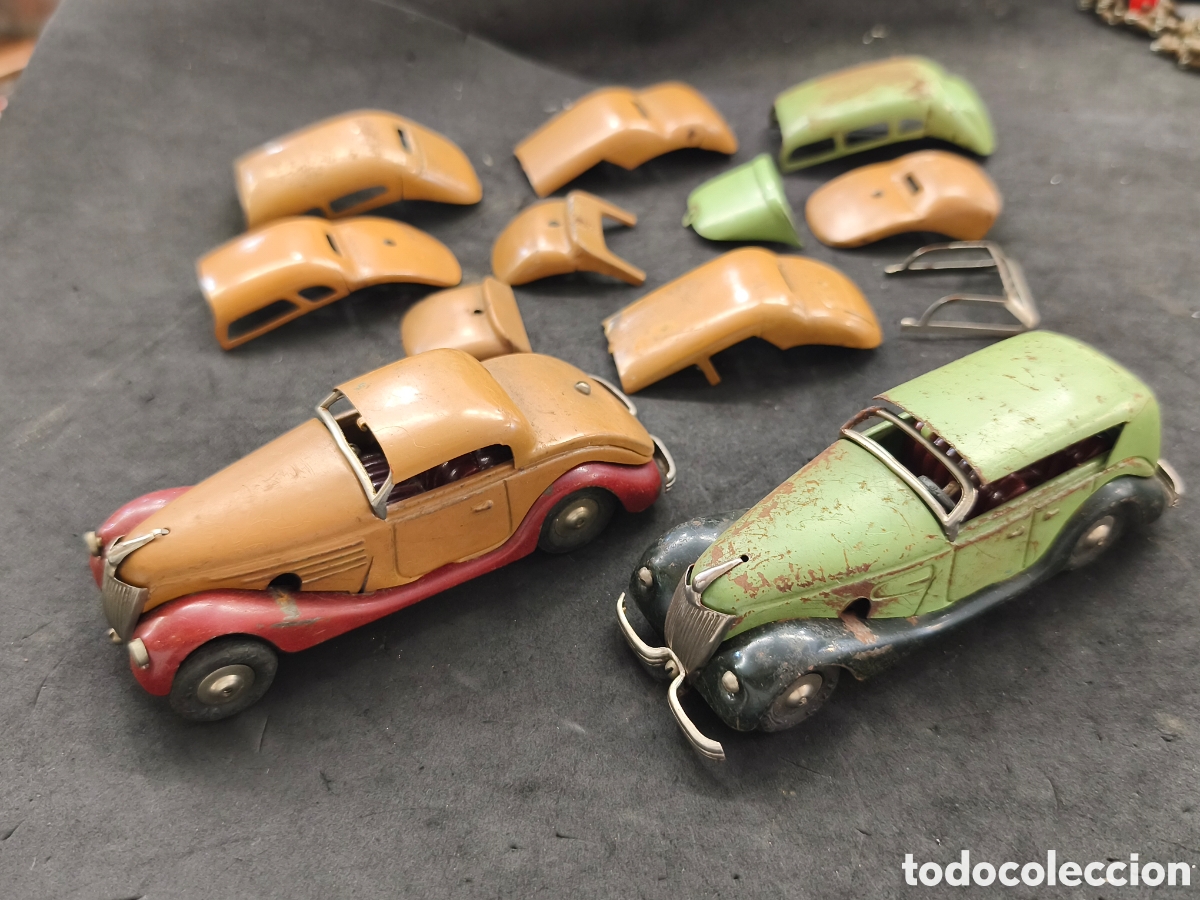 Juguetes antiguos Pay&aacute;: Construcciones Paya, Dos coches m&aacute;s piezas a&ntilde;os 40'