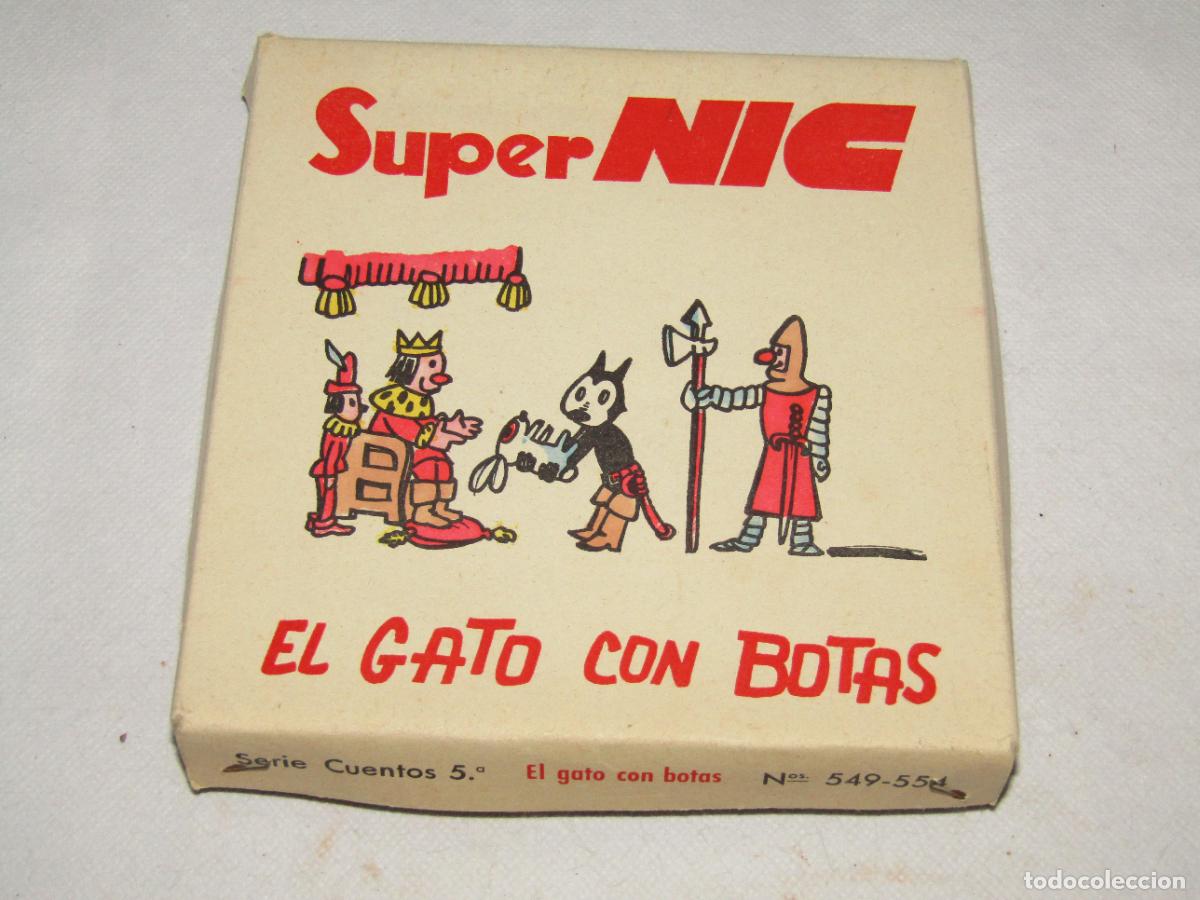 Juguetes Antiguos: Antigua Caja Completa de 6 Pel&iacute;culas EL GATO CON BOTAS del Proyector de Cine Infantil SUPER NIC