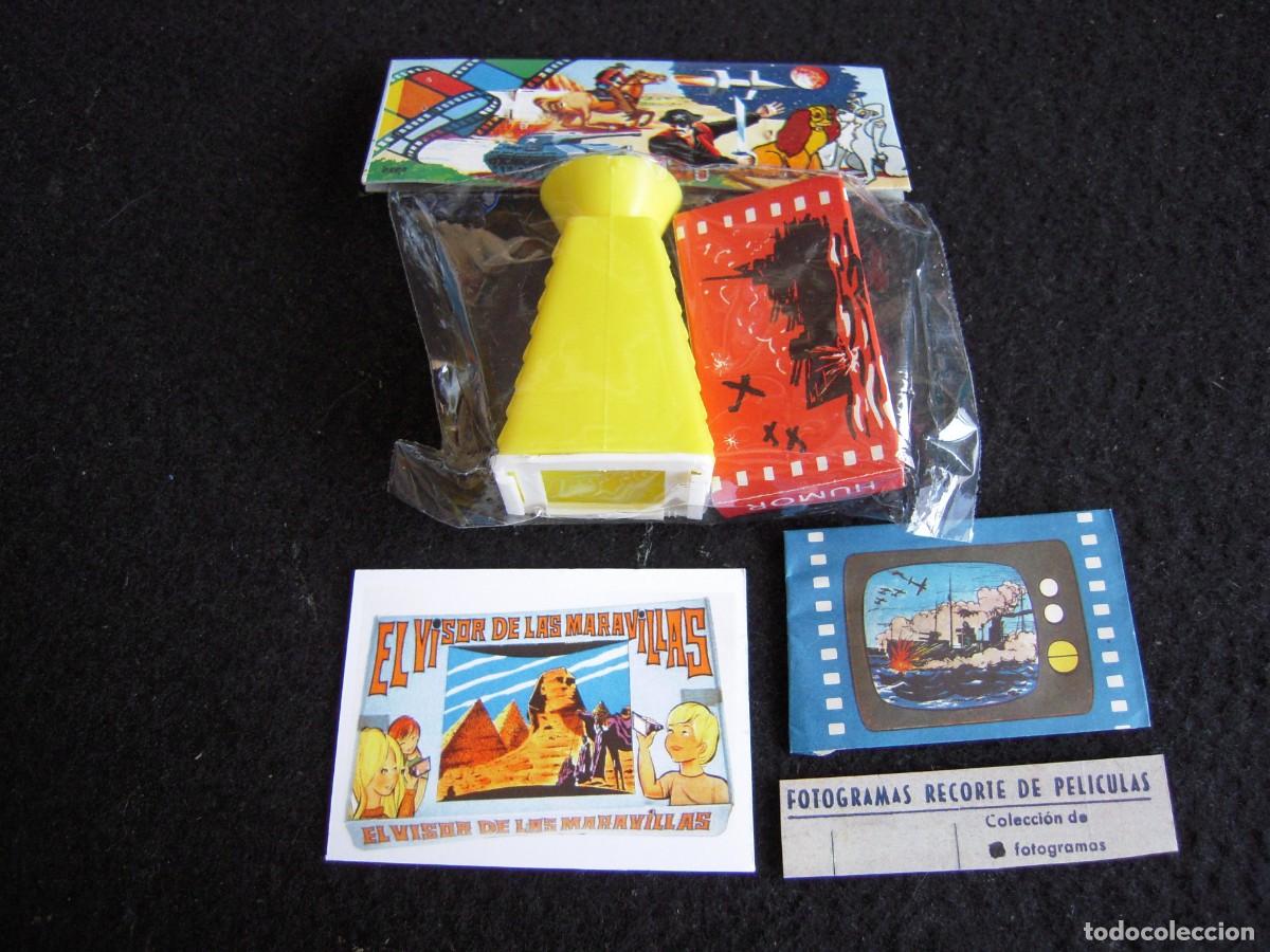 Giocattoli Antichi: Visor de Kiosko AMARILLO A&ntilde;os 70 + Caja de Fotogramas recortes de Peliculas de Cine en 35mm