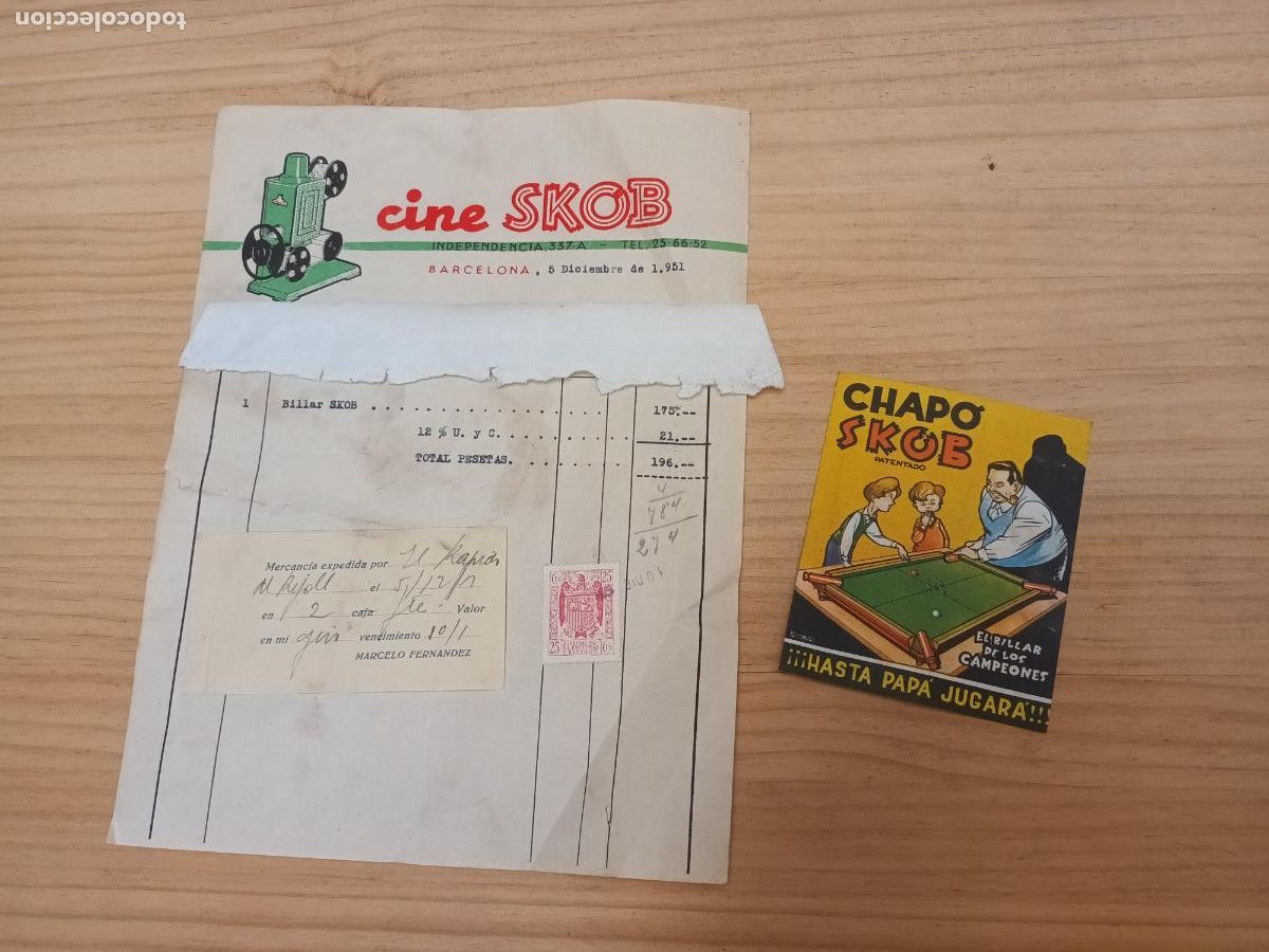 Old Toys: FACTURA CINE SKOB. 1 BILLAR. 1951