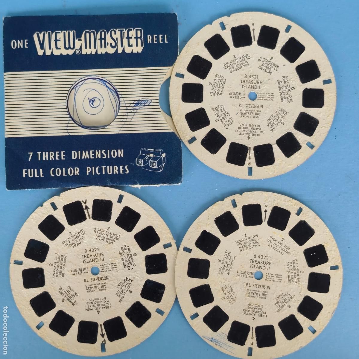 Giocattoli Antichi: treasure island ,la isla del tesoro R.L Stevenson TRES DISCOS PEL&Iacute;CULAS VIEW MASTER