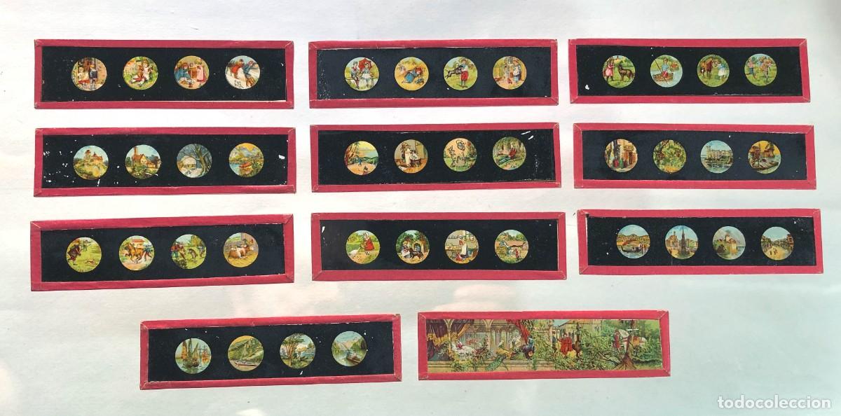 Juguetes antiguos: 11 PLACAS DE CRISTAL / LINTERNA M&Aacute;GICA / CINE / 11 x 3