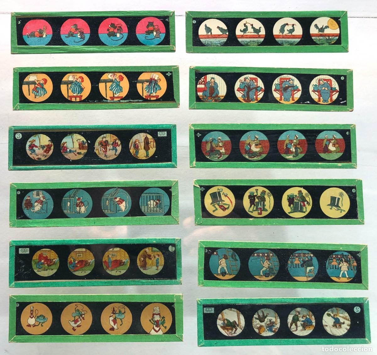 Juguetes antiguos: 12 PLACAS DE CRISTAL / LINTERNA M&Aacute;GICA / CINE / 11 x 3