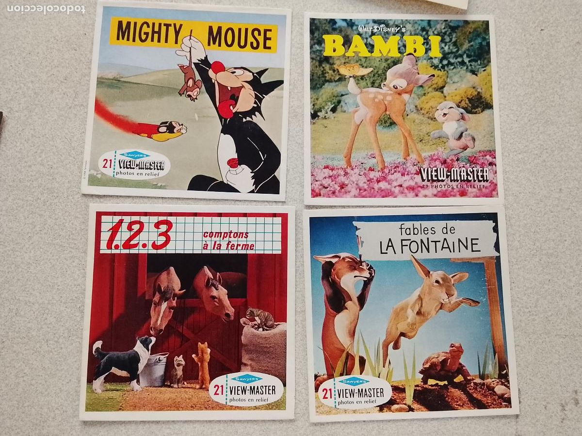 Juguetes antiguos: 4 CARPETAS VACIAS VIEW MASTERPHOTOS EN RELIEF MIGHTY MOUSE 1,2,3 BAMBI FABLES DE LA FONTAINE
