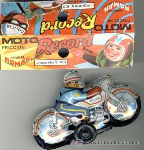 Ancienne Moto Jouet RECORD à Friction POLICIA - Marque Roman, Espagne - Occasion Vintage
