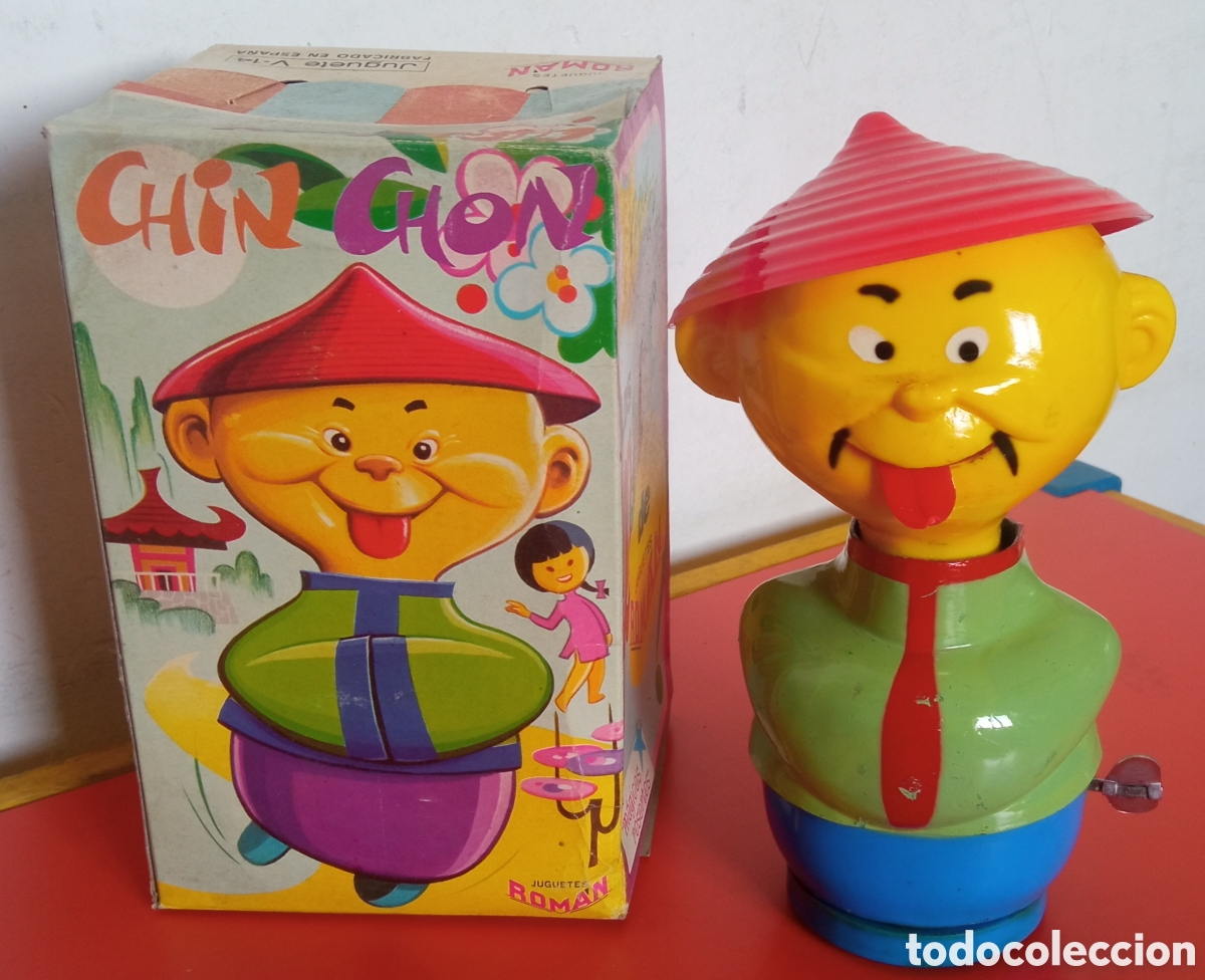 Juguetes antiguos Rom&aacute;n: CHINO CHIN CHON A CUERDA RESORTE CON GIRO.ROM&Aacute;N 70'S.NUEVO EN CAJA.