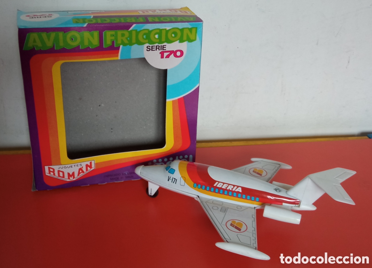 Juguetes antiguos Rom&aacute;n: AVI&Oacute;N IBERIA FRICCI&Oacute;N.CHAPA Y PL&Aacute;STICO.ROM&Aacute;N 80'S.NUEVO EN CAJA.CON FALLO.