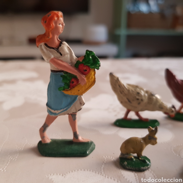 Jogos Antigos: Granjera de plomo con animales y valla. A&ntilde;os 40