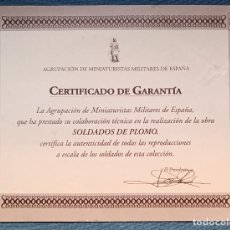 Juguetes Antiguos: CERTIFICADO DE GARANTÍA AGRUP. MINIATURISTAS MILITARES DE ESPAÑA COLECCION SOLDADOS DE PLOMO