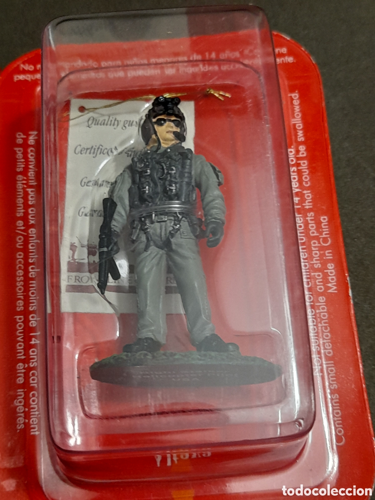 Juguetes Antiguos: Figura de plomo, piloto de helicoptero americano de Altaya