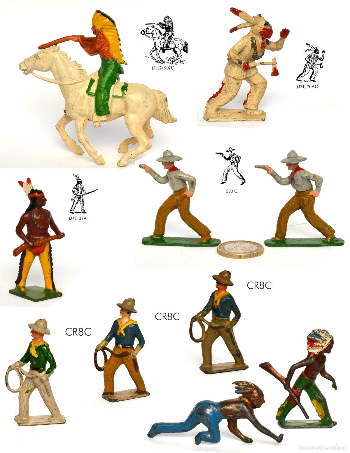 Juguetes Antiguos: LOTE DE 10 INDIOS Y COWBOYS - JOHILLCO - 1950,S - HOLLOWCAST - 54 mm - MADE IN ENGLAND - NO BRITAINS