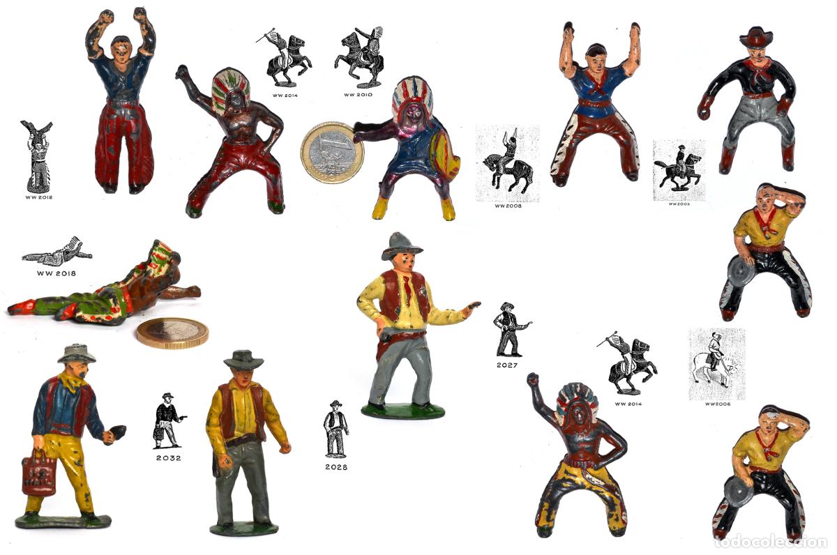 Altes Spielzeug: LOTE DE 12 INDIOS Y COWBOYS - TIMPO - 1950,S - HOLLOWCAST - 54 mm - MADE IN ENGLAND - NO BRITAINS