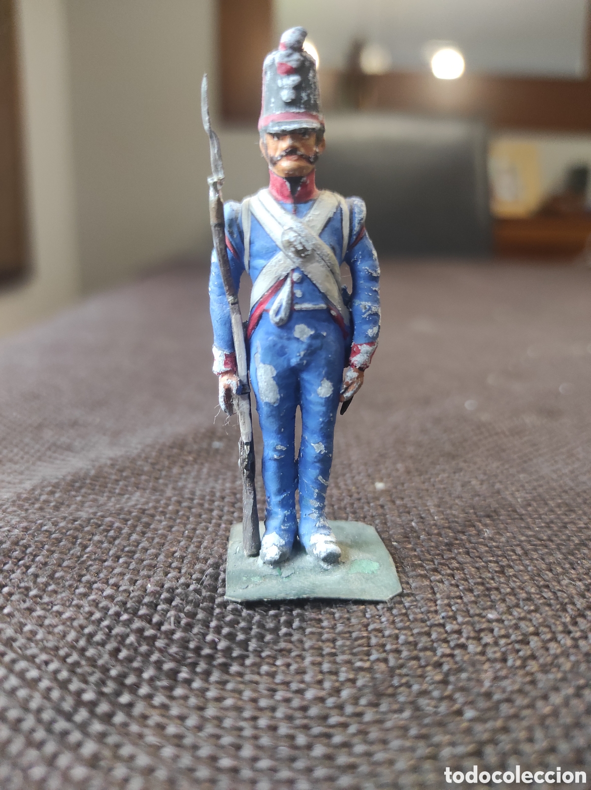 Juguetes Antiguos: Granadero de Infanter&iacute;a de L&iacute;nea Espa&ntilde;ola 1812 &ndash; Figura de plomo pintada a mano 62 mm