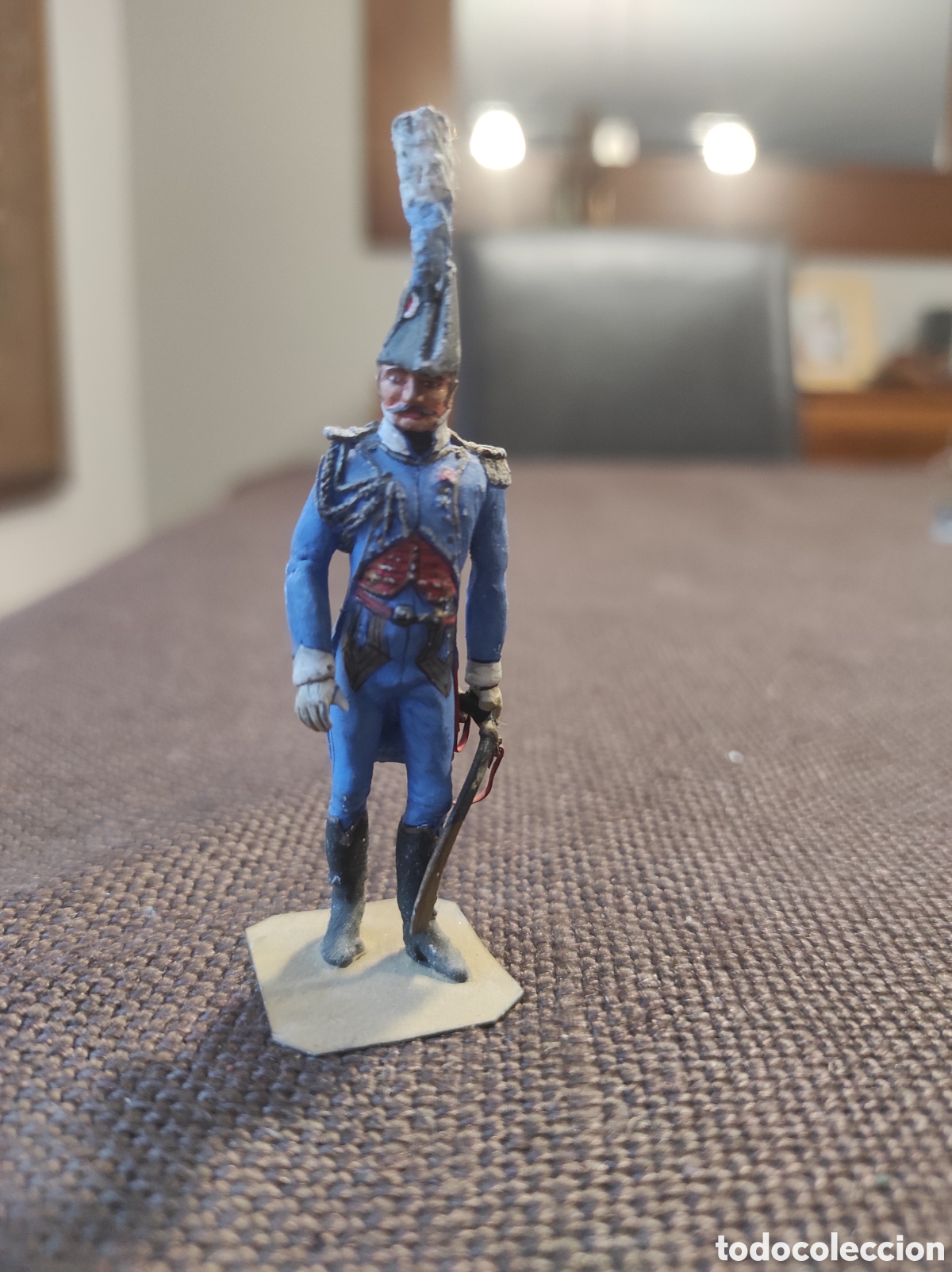 Juguetes Antiguos: Soldado de plomo pintado &ndash; Oficial de H&uacute;sares franceses &ndash; Primer Imperio Napole&oacute;nico &ndash; 72 mm aprox